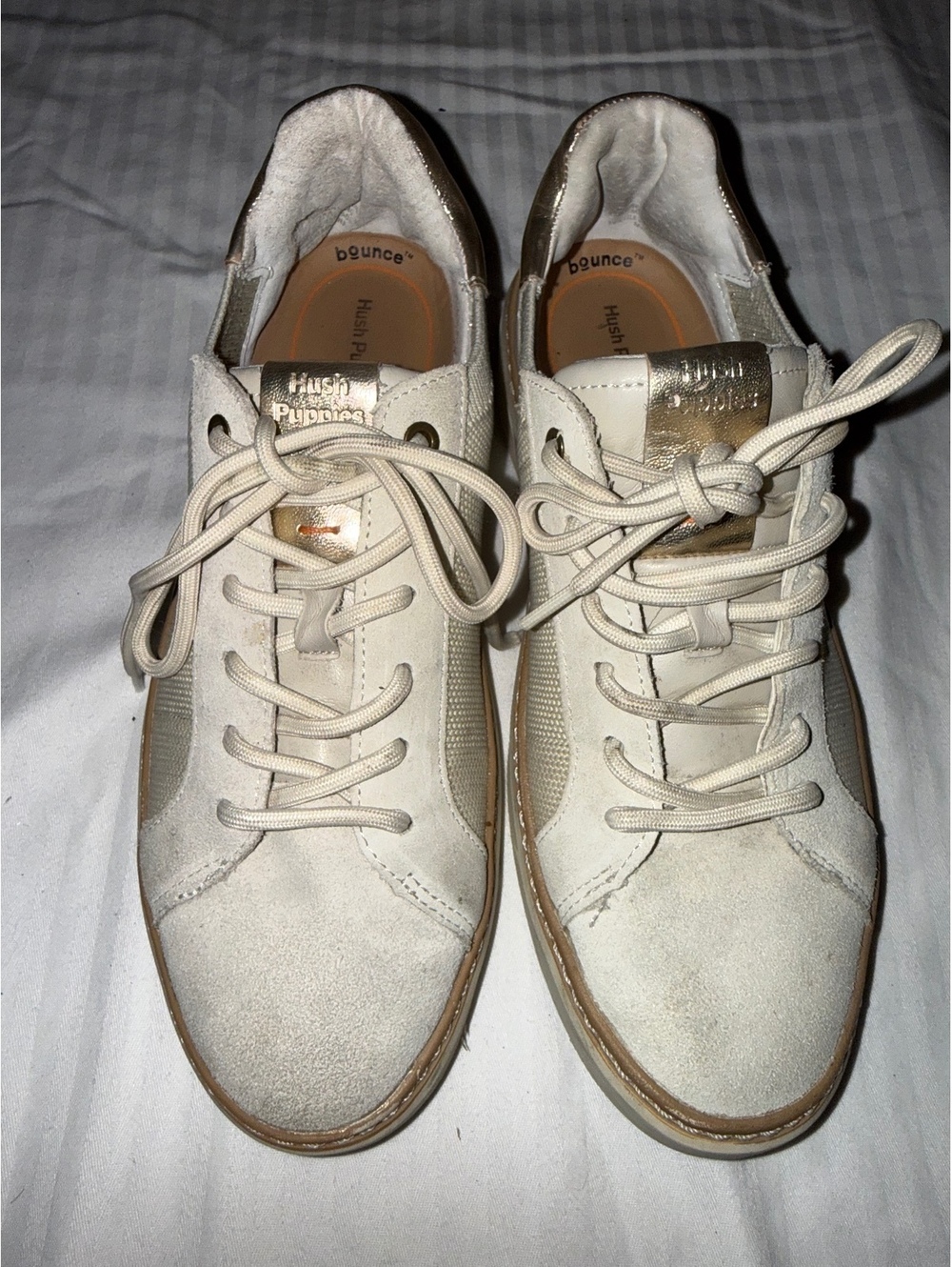 Hush Puppies Bounce Women’s Suede Sneakers Gold Metallic Casual Shoes